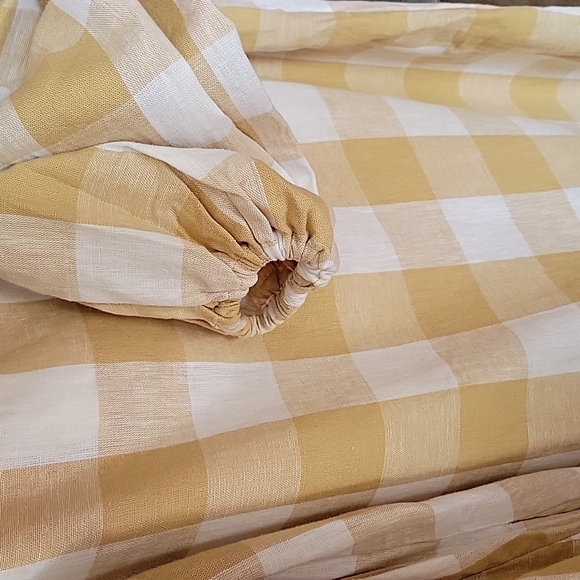 Who What Wear S Yellow Gingham Linen Blend Puff Sleeve Dress Boho Country Chic - Picture 7 of 12